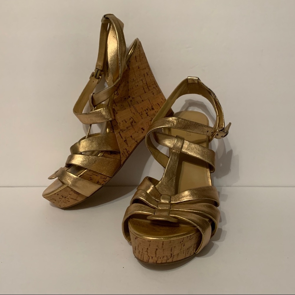 Nine West gold cork wedges
